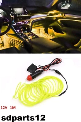 Striscia Interni Luce Auto Fibra Ottica 12v Decorazione Filo 1mt Giallo - Immagine 1 di 4