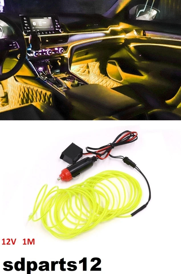 Striscia Interni Luce Auto Fibra Ottica 12v Atmosfera Decorativa Filo 2mt Giallo - Immagine 1 di 4