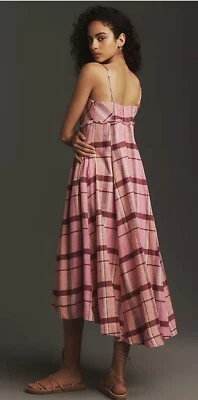 Vestido Anthropologie Maeve Midi Rosa Rayas Lino Plisado Cintura Preppy Talla XS NUEVO CON ETIQUETAS Foto 1 de 4