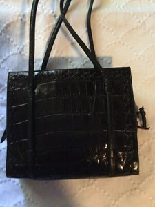 Vintage Scharif Shoulder Bag Croc Embossed Black Very Good Condition - Picture 1 of 8