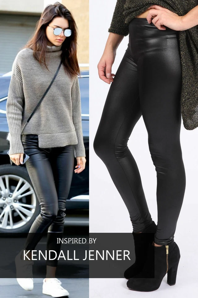  Womens Black Faux Leather Leggings Wet Look Shiny Stretchy Ladies Tight Pant - Image 1 of 1