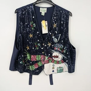 Vintage The Quacker Factory Snap On Vest Women Size 3X Snowman Sequined Holidays - Picture 1 of 9