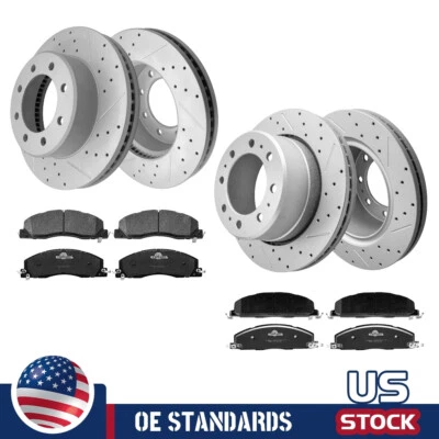 Pastilhas de freio de cerâmica rotores de disco perfurados dianteiros traseiros dianteiros para Dodge Ram 2500 3500 - Imagem 1 de 4