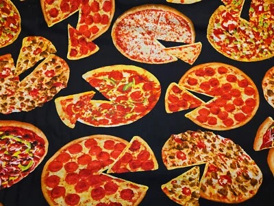 PIZZA REALISTA en Tela de Algodón Tesoros atemporales Negra CUARTO GRASO Foto 1 de 4