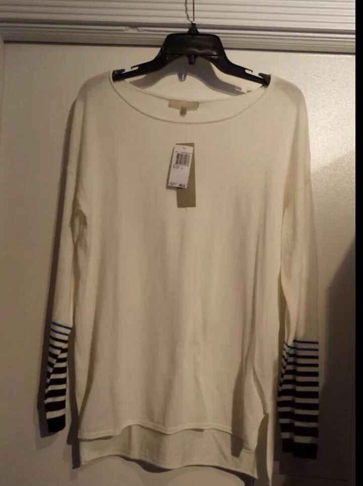 Suéter JOAN VASS NUEVO CON ETIQUETAS L Negro/Blanco/Azul Manga Rayas Blanco Mezcla Algodón Foto 1 de 4