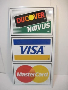 OLD VINTAGE DOUBLE SIDED METAL SIGN DISCOVER, VISA, MASTER CARD  - Picture 1 of 5