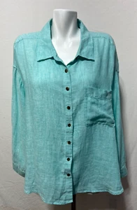 Jones NY Women 2X Top Shirt Tunic Seafoam Light Teal Linen Button Down New NWT - Picture 1 of 6