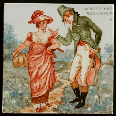 Azulejo victoriano C1900, Minton Hollins - Walter Crane - pintado a mano Foto 1 de 2