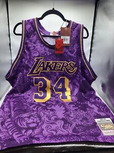 Men Sz 3XL Mitchell & Ness LA Lakers Shaquille O’Neal CNY Stitched Jersey Purple