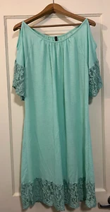 Women's Dolche Bianca XL Aqua Dress, peek shoulder, Lace accents, (A6220) - Picture 1 of 11