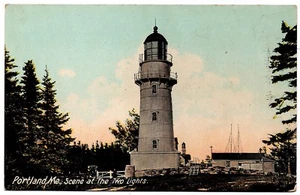 Portland Maine Szene bei den zwei Lichtern Vintage Postkarte H.C. Leighton 3495 - Bild 1 von 2