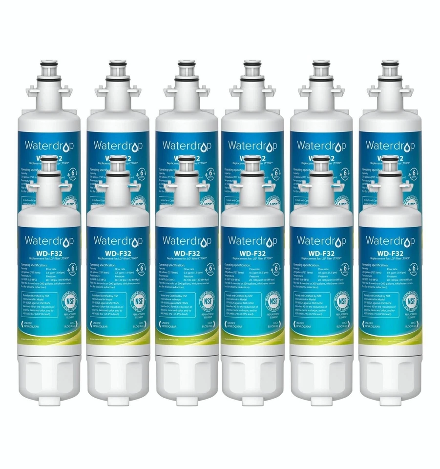 Waterdrop Refrigerator Water Filter, Replacement for LG® LT700P®, Pack of 12