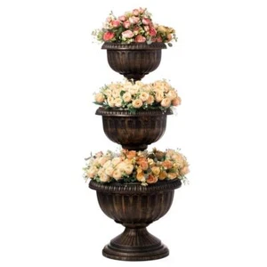 Gardenised Urn Planters Triple Stacked Plastic Weather Resistance in Bronze - Picture 1 of 6