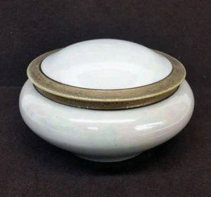 Vintage Shofu Japanese White Lusterware Iridescent Covered Jar - Picture 1 of 11
