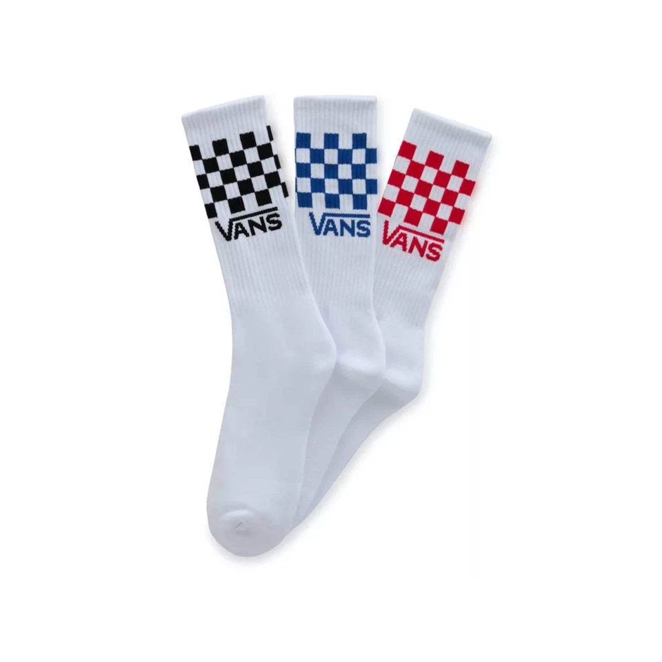 Vans Classic Crew Check 3er Pack Socken - Weiß / Rot / Blau / Schwarz