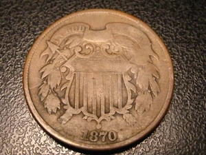 1870 Two Cent Piece NEAR COMPLETE SHIELD LINES HORIZONTAL & VERTICAL - Picture 1 of 4
