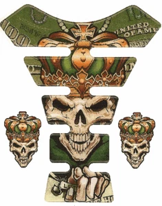3D Gel Tankprotektor Zocker Totenkopf Tank Pad Tankschutz Money Skull Krone King - Picture 1 of 1