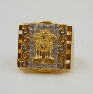 22K Gold Ring Round Cut CZ Vintage Style Ashoka Gold Dainty Men Ring Solid Gold - Picture 1 of 3