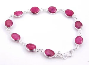 8.10 Gm 925 Sterling Silver Wonderful Ruby Cut Stone Bazel Bracelet 8.5" M-870 - Picture 1 of 1