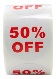 6 rollos de etiquetas de descuento ""50% DE DESCUENTO"" (500 etiquetas/rollo, 2,5" de diámetro) ¡Sin BPA! - Imagen 1 de 2
