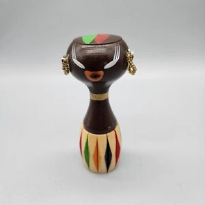 Wooden Smoker Smoking Figure 3" Girl in Barrel Skirt Tribal Native Vintage - Picture 1 of 4