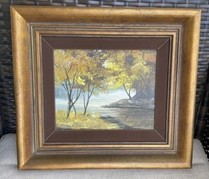 Vintage Ölgemälde Wald Bach Herbst Laub Herbstliche Szene Holzrahmen 16x14" - Bild 1 von 14