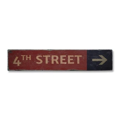 Street Name Arrow Mileage, Custom - Rustic Distressed Wood Sign - Image 1 of 2