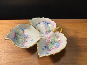 Hand Painted Vintage Lefton Triple Divided Leaf Shape Trinket Candy Dish - Bild 1 von 5