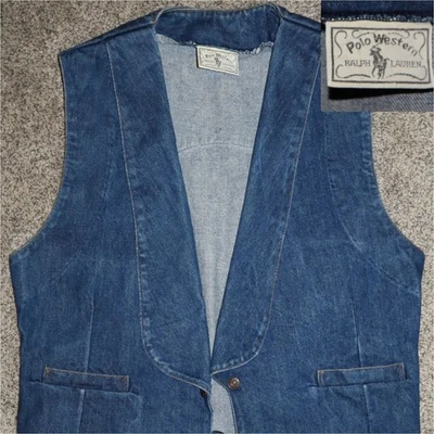 РЕДКИЙ 1979 Polo Ralph Lauren Western Wear синий джинсовой ткани Jean жилет 100% хлопок большой - Изображение 1 из 4