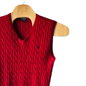 Polo Ralph Lauren Cable Knit Vest Red Sleeveless Sweater Top Kids XL (18-20) - Picture 1 of 7