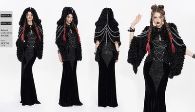 Diablo Moda Mujeres Invierno Negro Gótico Punk Cadena Imitación Piel Corta Capa con Capucha Foto 1 de 4