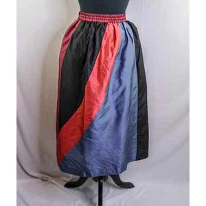 Victoria Thai Silk Skirt Long Midi Color Block Stripes Small 26" Waist - Picture 1 of 3