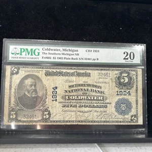 SASA 1902PB $5 Southern Michigan Natl' Bank Note Coldwater, MI PMG 20 VF - Picture 1 of 2