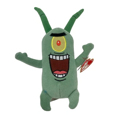TY 豆豆娃 SHELDON J PLANKTON 毛绒海绵宝宝 方裤 9" 2007 带标签 — 第 1/4 张图片