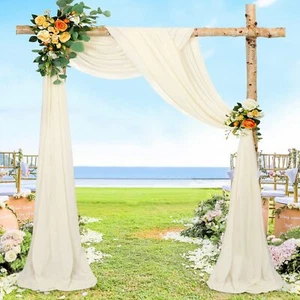 Ivory Wedding Backdrop 2 Panels 6 Yards Chiffon Arch Fabric Sheer Drapes - Picture 1 of 8