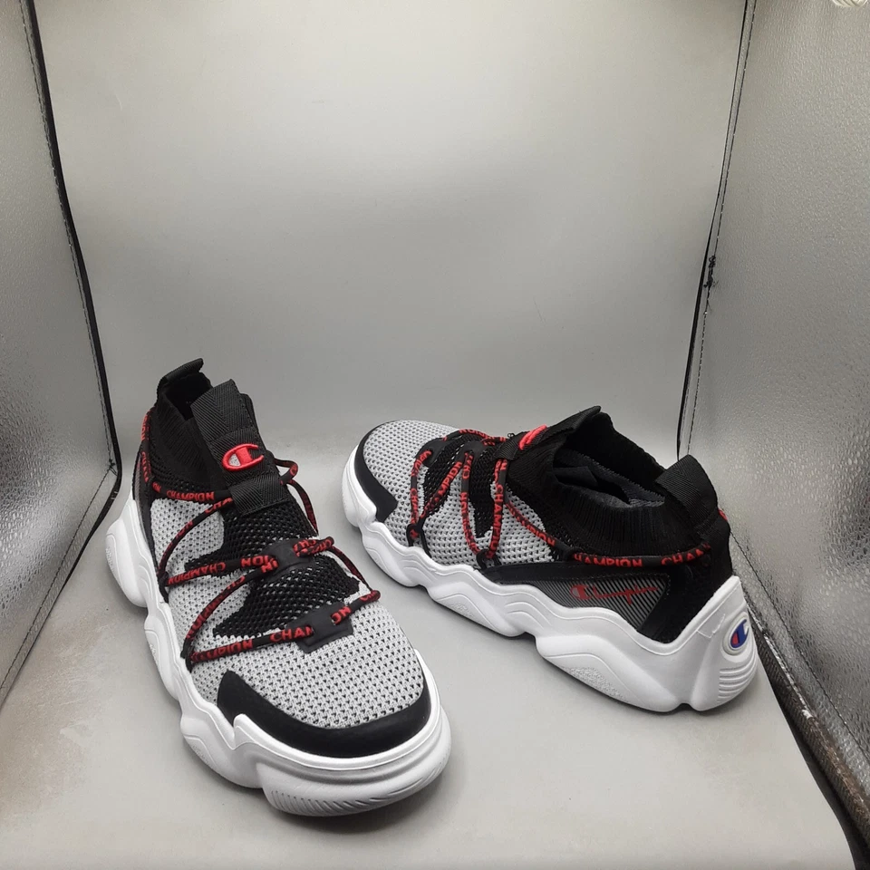Zapatillas Champion Meloso Flux para niños 7 jóvenes grandes negras concreto rojo. D390 Foto 1 de 4