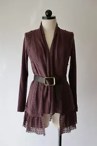 Anthropologie Knitted Knotted Brown Cotton Cashmere Cable Wrap Cardigan Women XS - Picture 1 of 24