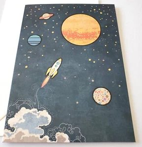 Bug Art Greeting Card Blank Embossed Space Rocket Planets Solar System - Picture 1 of 2