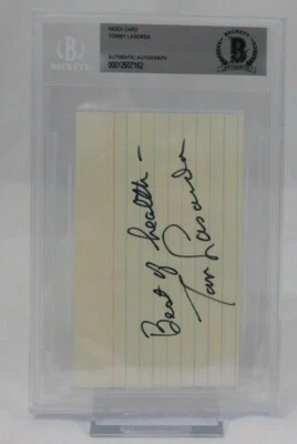 Tommy Lasorda Signed 3x5 Index Card Beckett Encapsulated Dodgers Athletics HOF - Image 1 of 2