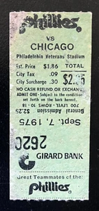 9/7/75 PHILLIES/CUBS TICKET STUB-RICK REUSCHEL CAREER SV#1/SCHMIDT@SS/BURRIS WIN - Picture 1 of 1