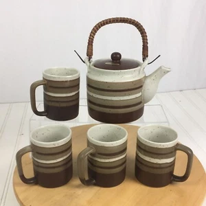 Vintage Otagiri Stoneware Teapot and Mugs Set Brown Japan Handcrafted Handpainte - Imagen 1 de 10