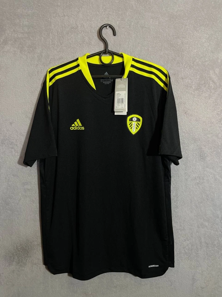 Leeds United Training Jersey Football Soccer Shirt Black Adidas Men Size L Large