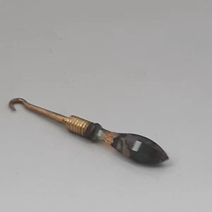 Antique Button Hook Gem Stone Handle Shirt Boot 2 1/2 inches long Gold Coloured - Picture 1 of 7