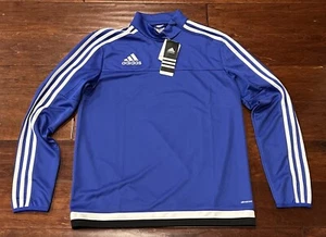 Adidas Climacool Blue White Striped Boys Large Zip Shoulder LS Soccer T Shirt - Picture 1 of 14