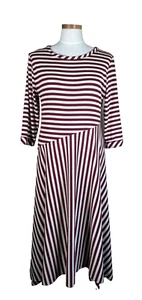 NWT Soft Surroundings Vivianna XL Striped 3/4 Sleeve Burgundy Cream Dress Fall - Picture 1 of 15