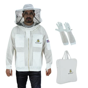 Bee Jacket Beekeeper Ventilated Mesh Beekeeping round veil Glove beekeeper XL - Picture 1 of 7