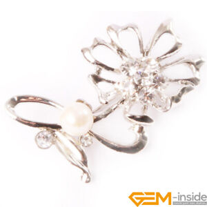 Natural White Black Pearl Brooch Flower Shape Rhinestone Women Jewelry 45x25mm