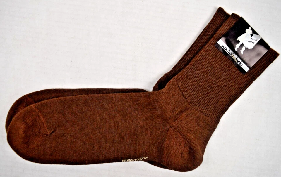 Calcetines Beloit Vintage Medias Años 50 60 Marrón Atlético Lana Algodón Rayón 9 x 7" Nuevos con Etiquetas Foto 1 de 4