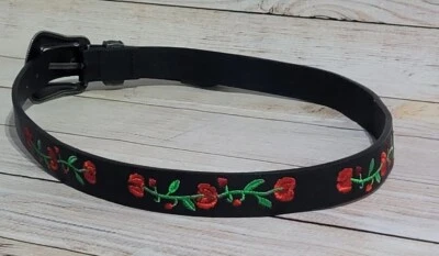 Cinturón de cuero para mujer Lodis Los Angeles S negro con rosas rojas bordadas Foto 1 de 4