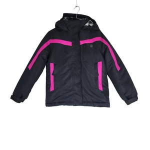 Athletech Snow Hooded Jacket M (7/8) Insulated Coat Black Pink w/Fleece Insert - Picture 1 of 18
